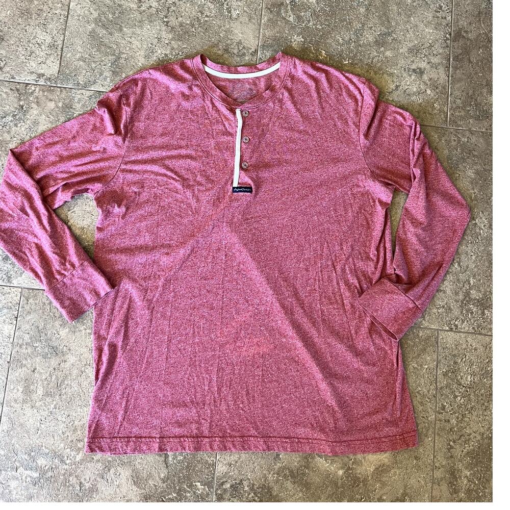 Lauren James Boyfriend Fit Red Long Sleeve Henley T-Shirt, Men's size  2XL-3XL